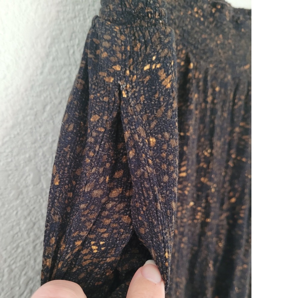 DR2 Womens 1X Black Gold Metallic Speckled Wide Leg Smocked Waist Pants #2 - Picture 3 of 7